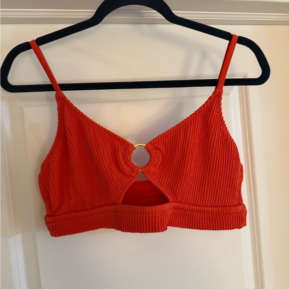 AERIE Red Textured Crop Top with Ring Detail